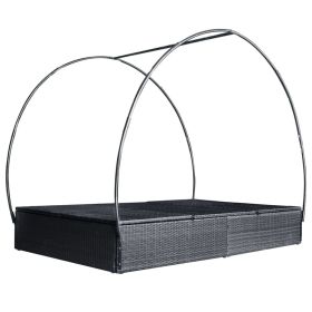 vidaXL Double Sun Lounger with Canopy Poly Rattan Black