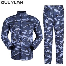 Oulylan Combat Uniform Camo Tactical Suit Men Special Forces Coat Pant Fishing Camouflage Militar Hunting Clothes (Color: ocean, size: S)