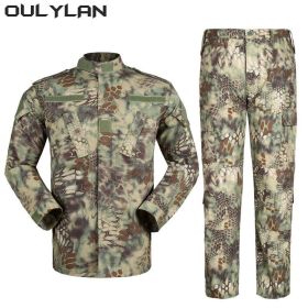 Oulylan Combat Uniform Camo Tactical Suit Men Special Forces Coat Pant Fishing Camouflage Militar Hunting Clothes (Color: Python green, size: L)