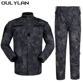 Oulylan Combat Uniform Camo Tactical Suit Men Special Forces Coat Pant Fishing Camouflage Militar Hunting Clothes (Color: Python black, size: XL)