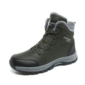 New men's winter Oxford cloth outdoor waterproof non-slip hiking boots warm non-slip men's shoes 39-48 (Color: Army Green, size: 41)